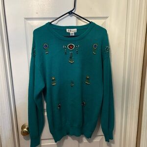 Embellished Teal Sweater‎